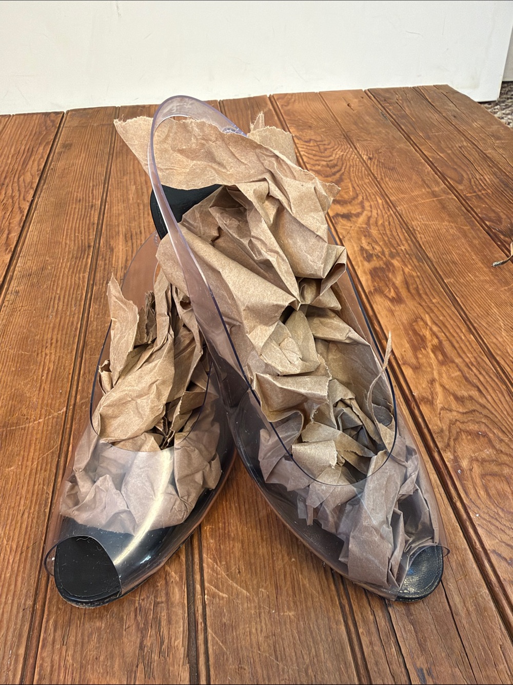 Vintage 90s Susan Van der Linde Clear kitten heel Peep-Toe Flats shoes